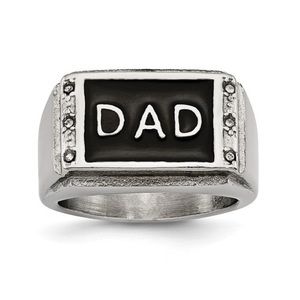 CLOSEOUT - Stainless Steel Polished Black Enameled DAD with CZ Ring
